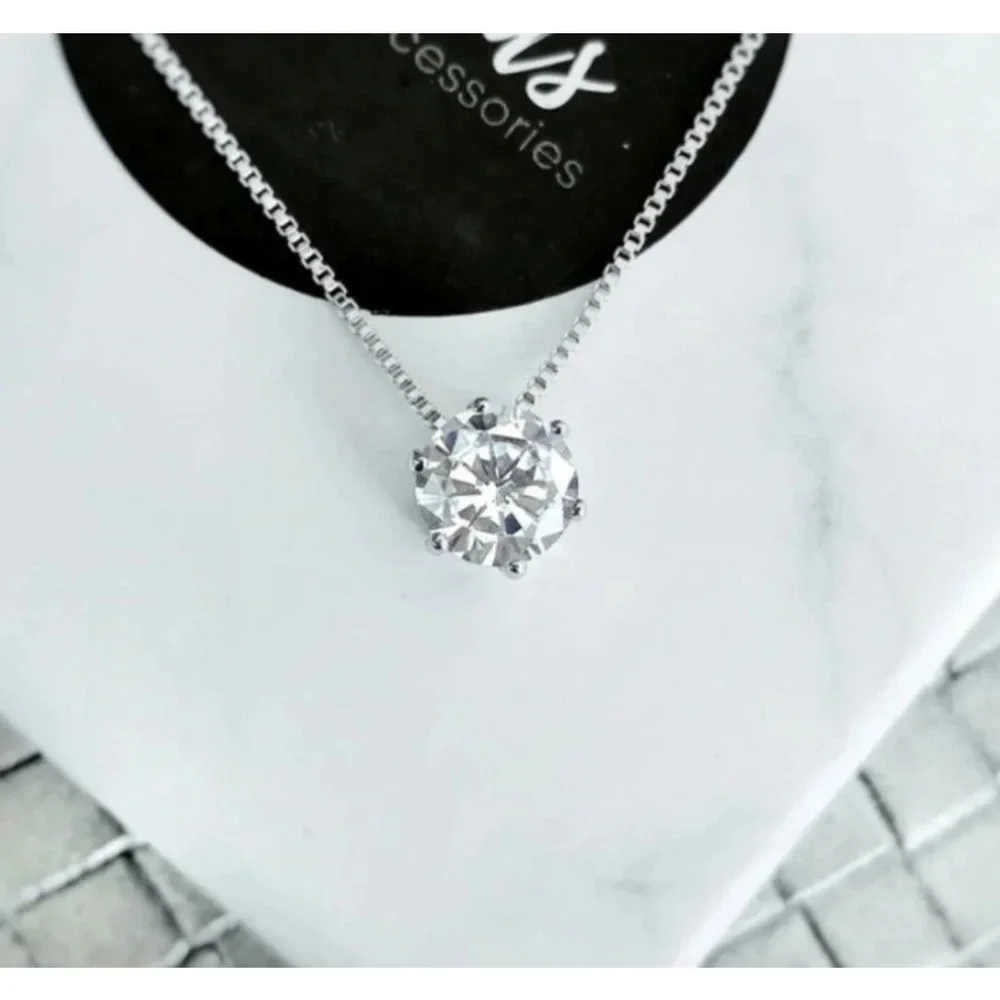 Women's 1 Carat Simulated Diamond Sterling Silver Necklace Size‎ 16-18